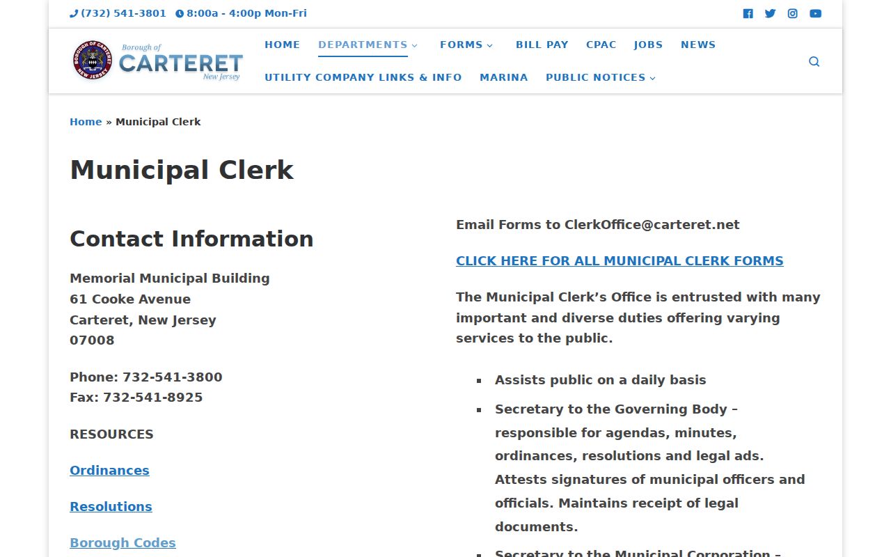Carteret neighbors source for Municipal Clerk records and OPRA requests