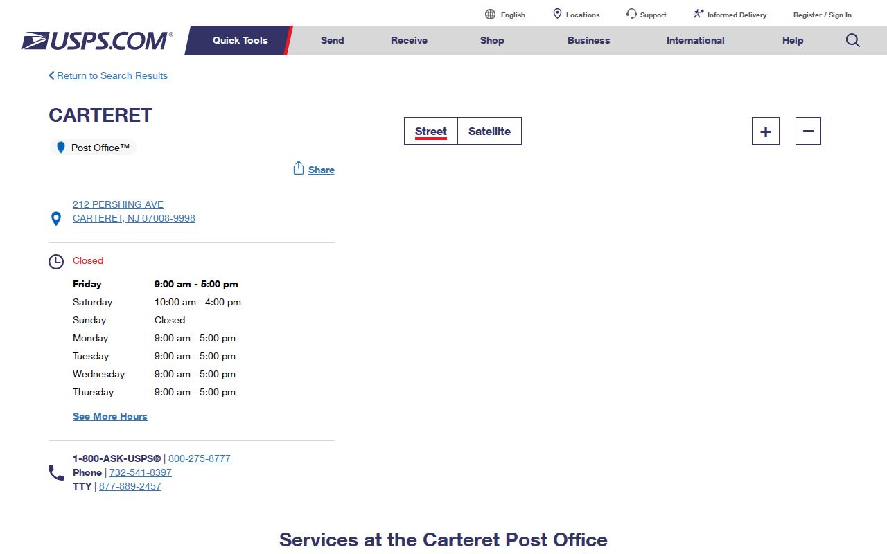 Carteret ZIP code directory USPS listing for the 07008 postal route