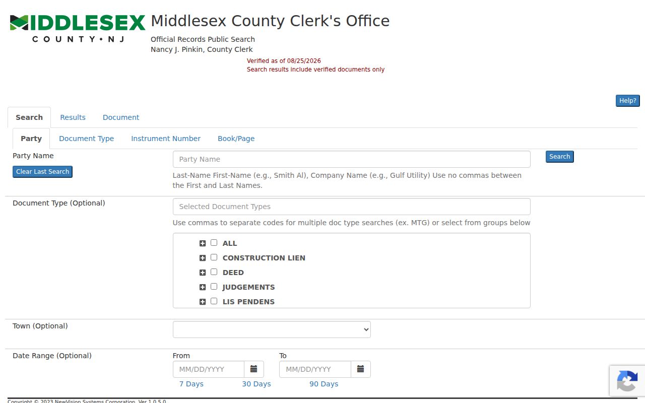 Carteret previous residents deed search in the Middlesex County land-record index